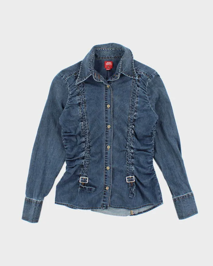 Vintage Y2K Miss Sixty Patterned Dark Wash Denim Shirt - M sold by Rokit