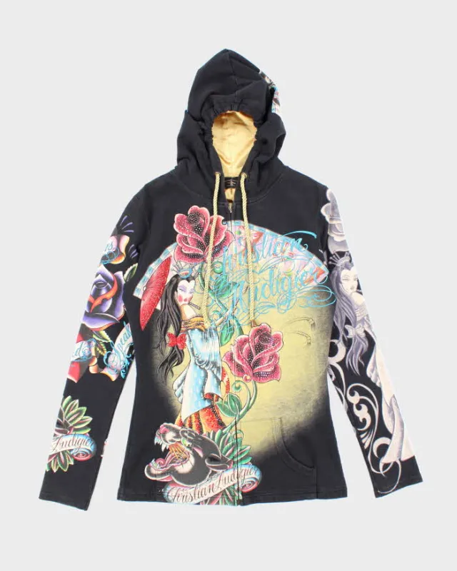 Vintage Y2K Christian Audigier All Over Print Slim Fit Hoodie - M sold by Rokit