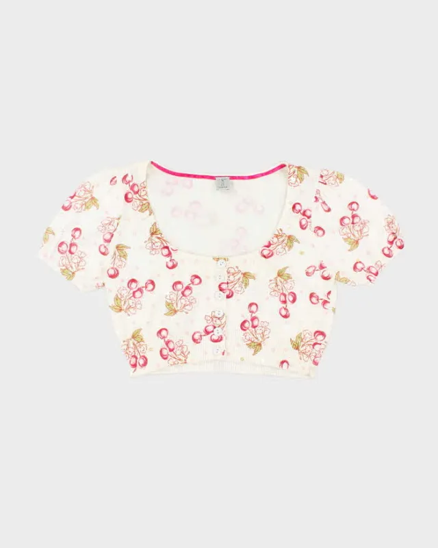 Vintage Y2k 00s Tristan Sequin Cherry Short Sleeve Cardigan - S sold by Rokit