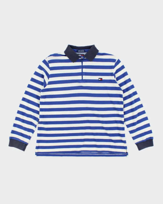 Vintage Y2K Tommy Hilfiger Striped Quarter Zip Long Sleeve Polo Shirt - M sold by Rokit