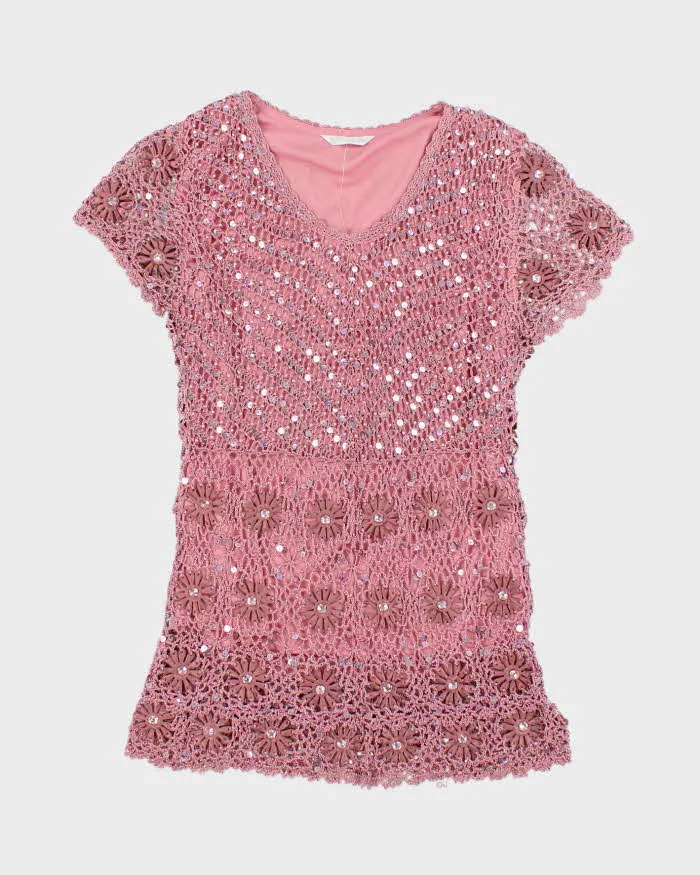 Vintage Y2k 00s Fengdo Crochet Sequin Top - M sold by Rokit