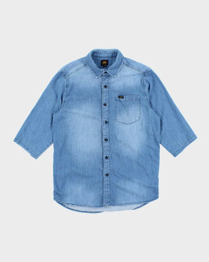 Vintage 90's Lee Medium Wash Cropped Sleeved Denim Shirt - L sold by Rokit