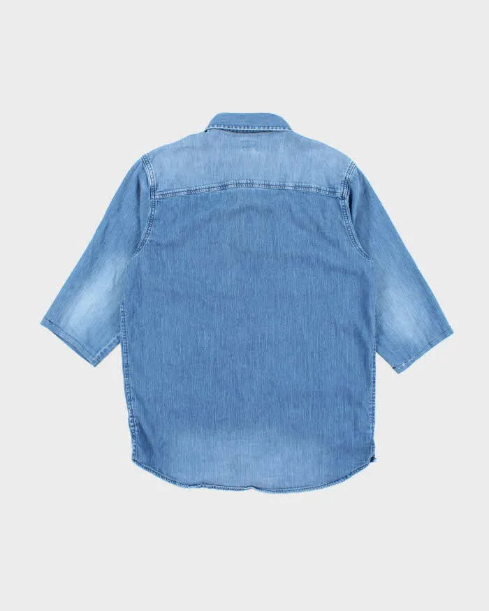Vintage 90's Lee Medium Wash Cropped Sleeved Denim Shirt - L sold by Rokit product image thumbnail 2