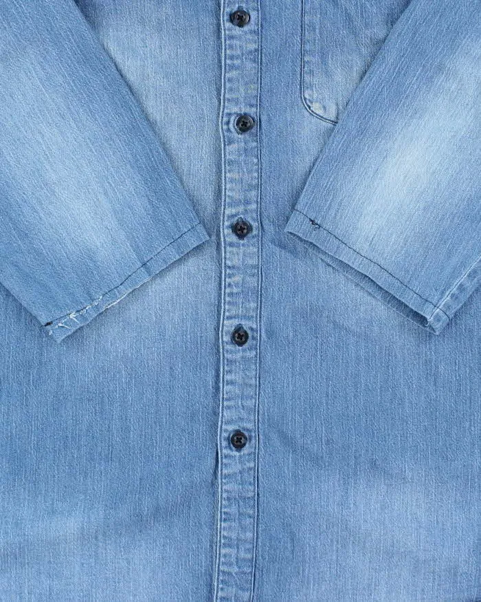 Vintage 90's Lee Medium Wash Cropped Sleeved Denim Shirt - L sold by Rokit product image thumbnail 4