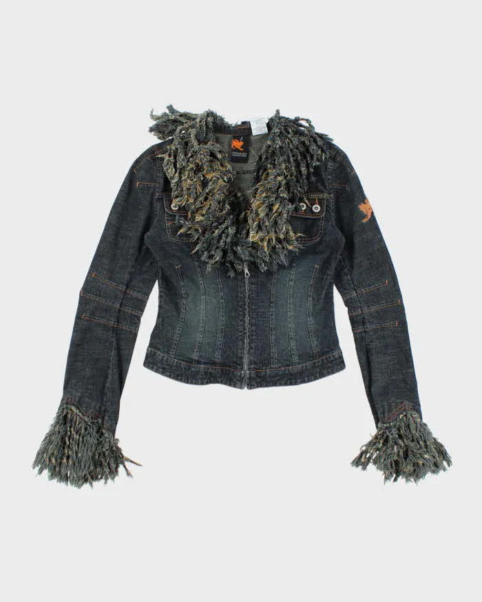 Y2K 00s Parasuco Fitted Dark Wash Fringe Denim Jacket - S sold by Rokit