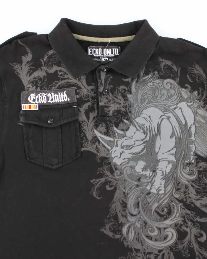 Vintage Y2K Ecko Untld Military Style Graphic Polo Shirt - M sold by Rokit product image thumbnail 3