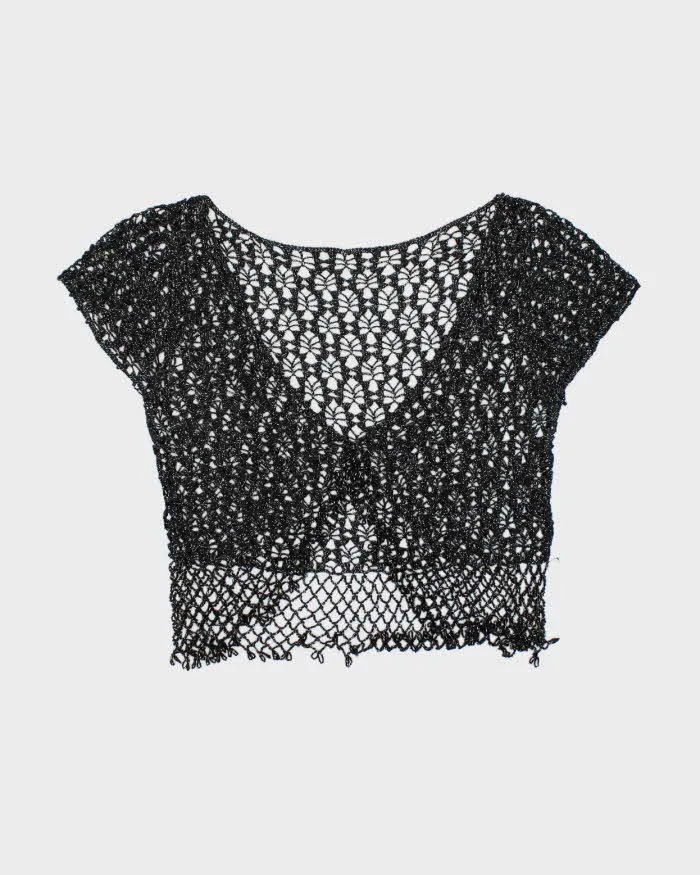 Vintage Y2k 00s Crochet Sparkly Beaded Top - S sold by Rokit