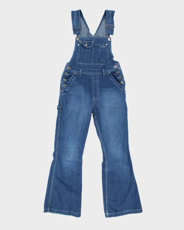 Vintage 90s Silver Dark Wash Flared Dungarees - W30 L30 sold by Rokit