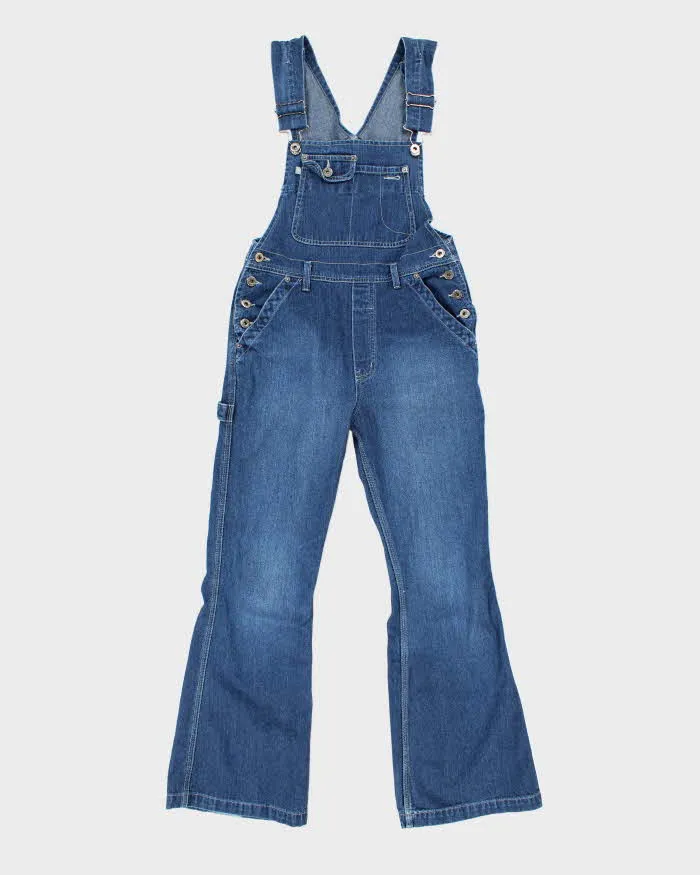Vintage 90s Silver Dark Wash Flared Dungarees - W30 L30 sold by Rokit