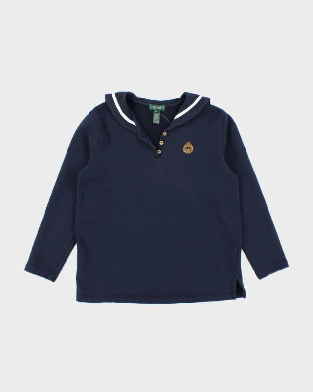00s Ralph Lauren Sailor Collar Quarter Button Sweatshirt - L sold by Rokit