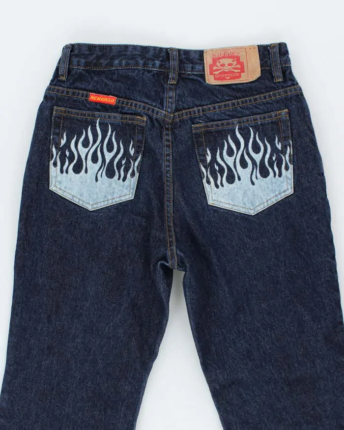Vintage Y2K By Remargo Dark Wash Flame Wash Flared Jeans - W26 L30 sold by Rokit product image thumbnail 4