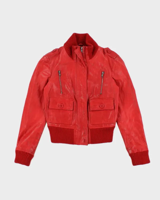 Vintage Y2K Cropped Lined Red Leather Jacket - S sold by Rokit
