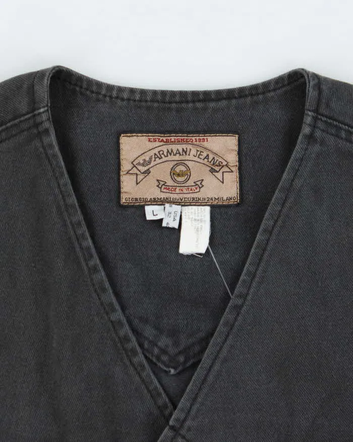 Vintage Y2K Armani Jeans Grey Wash Denim Gilet - L sold by Rokit product image thumbnail 5