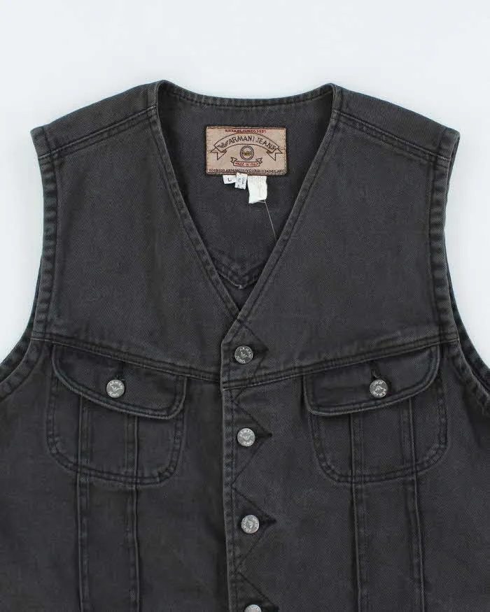 Vintage Y2K Armani Jeans Grey Wash Denim Gilet - L sold by Rokit product image thumbnail 3