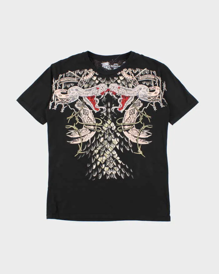 Vintage Y2K Affliction Sequined Snake Graphic T-Shirt - XXL sold by Rokit