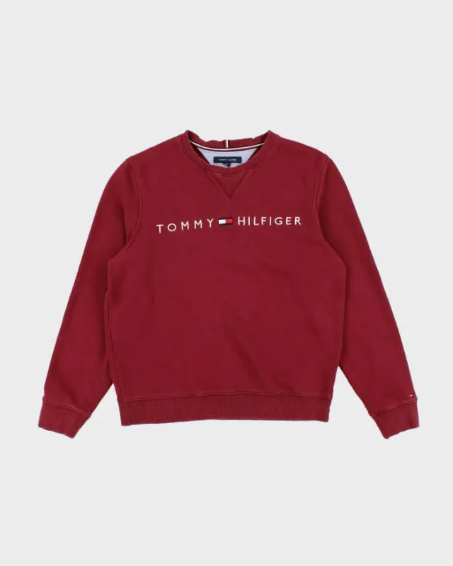 00s Tommy Hilfiger Faded Red Embroidered Logo Crew Neck - M made by Tommy Hilfiger