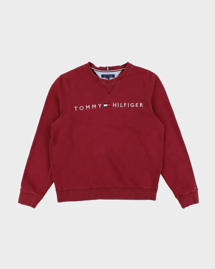 00s Tommy Hilfiger Faded Red Embroidered Logo Crew Neck - M sold by Rokit