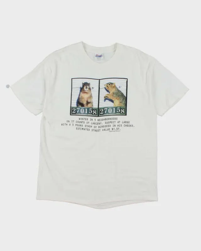 Vintage 90's Wanted Squirrel Poster Graphic T-Shirt - L sold by Rokit