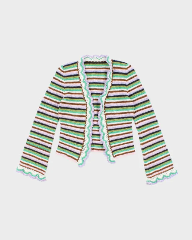 Handmade Striped Knit Multicoloured Cardigan - S sold by Rokit