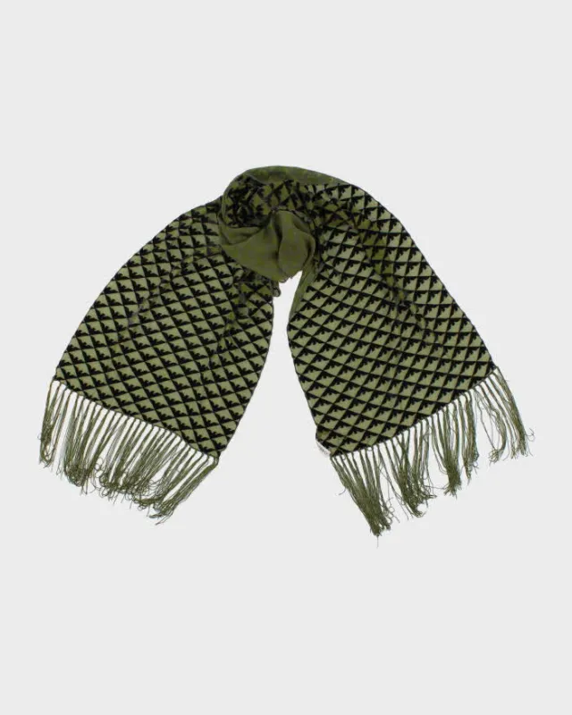 Vintage Emporio Armani Silk Blend & Velvet Tassel Scarf sold by Rokit