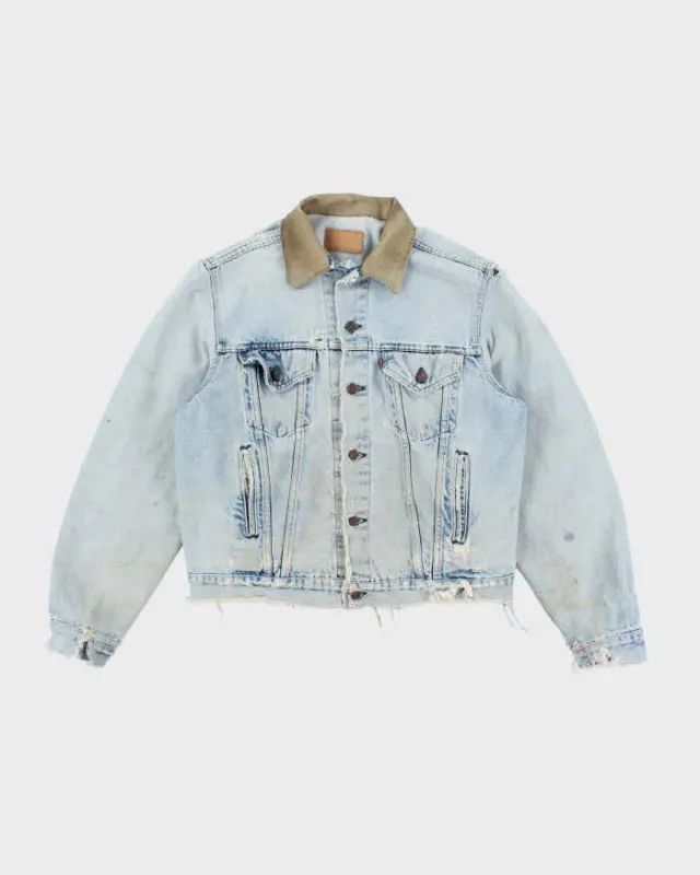 Vintage 90's Levi's Distressed Leather Collar Light Wash Denim Jacket - L sold by Rokit