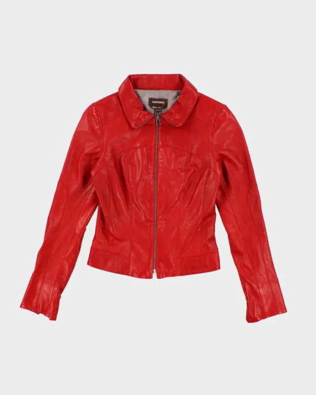 Vintage Y2K Danier Cropped Red Leather Jacket - XXS sold by Rokit