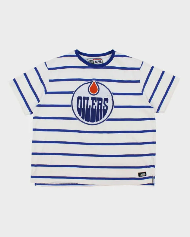 Vintage National Hockey League Edmonton Oilers Striped T-Shirt - XL sold by Rokit