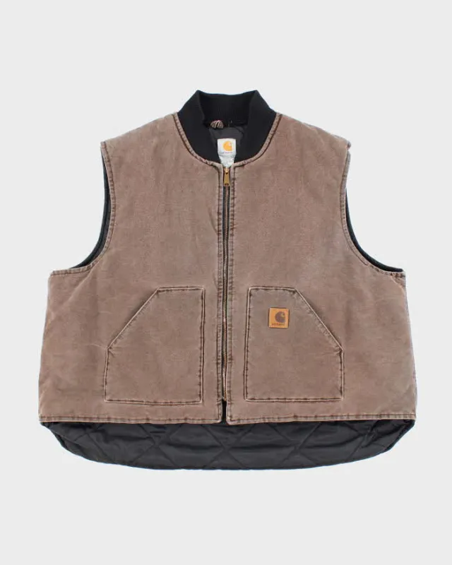 Vintage Carhartt Oversized Brown Faded Workwear Gilet - XXXL sold by Rokit