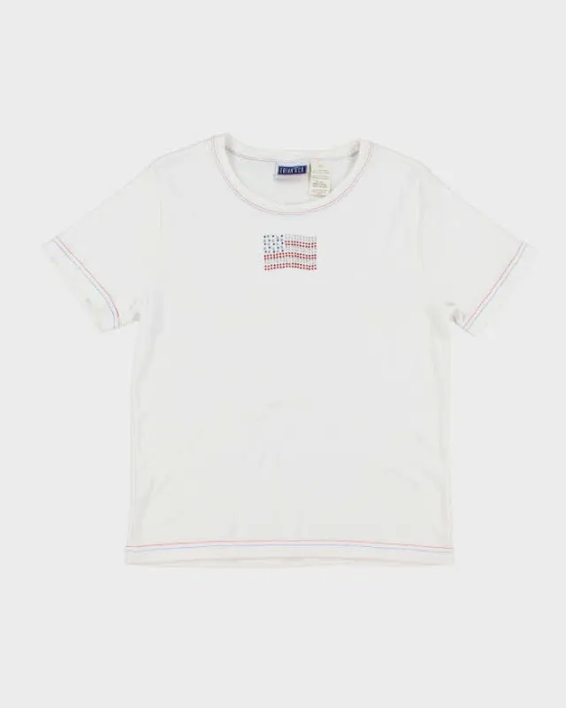 Vintage Y2K Sequined American Flag Graphic T-Shirt - L sold by Rokit