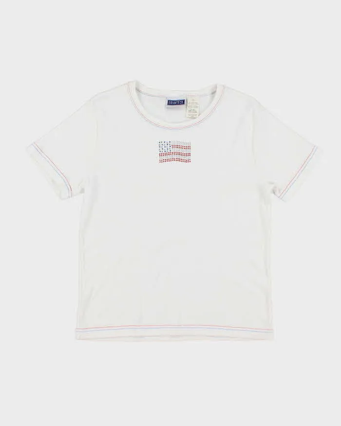 Vintage Y2K Sequined American Flag Graphic T-Shirt - L sold by Rokit