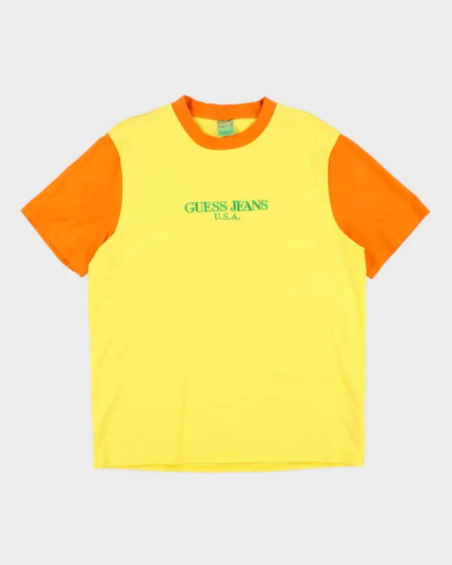 Vintage Guess Jeans U.S.A. Embroidered Logo Two Tone T-Shirt - L sold by Rokit
