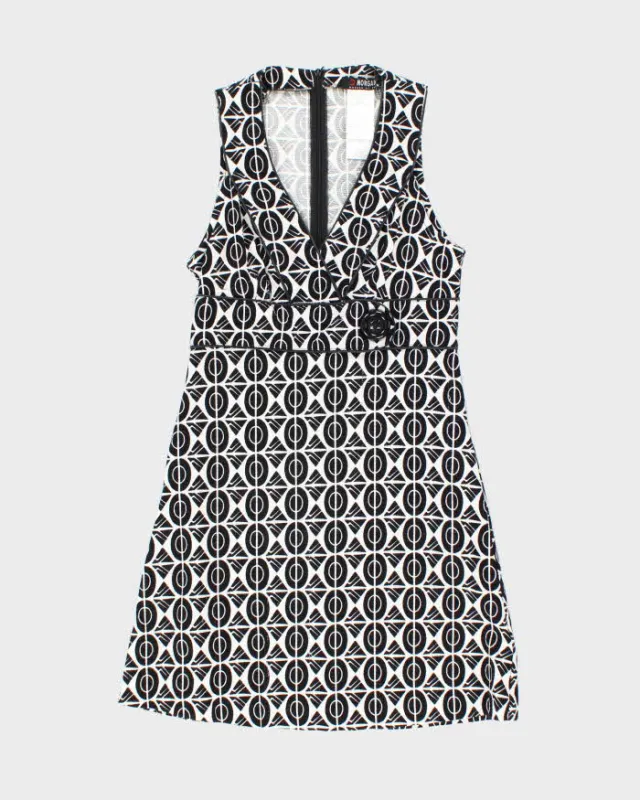 Vintage 1990s Black and White Pattern Tea Dress - XXS sold by Rokit