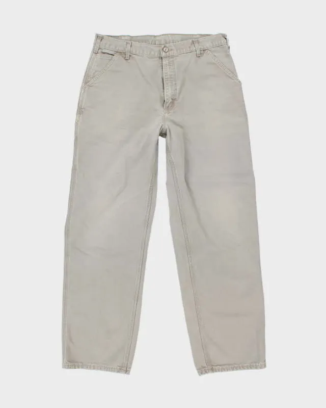 Vintage Carhartt Single Knee Grey Faded Carpenter Trousers - W34 L32 sold by Rokit