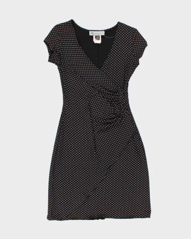 Vintage 1990s Black Polka Dot Wrap-Look Dress - S sold by Rokit