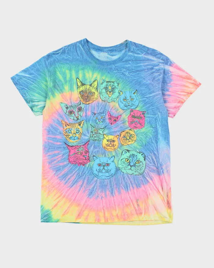 Vintage Cat Heads Tye Dye Graphic T-Shirt - M sold by Rokit