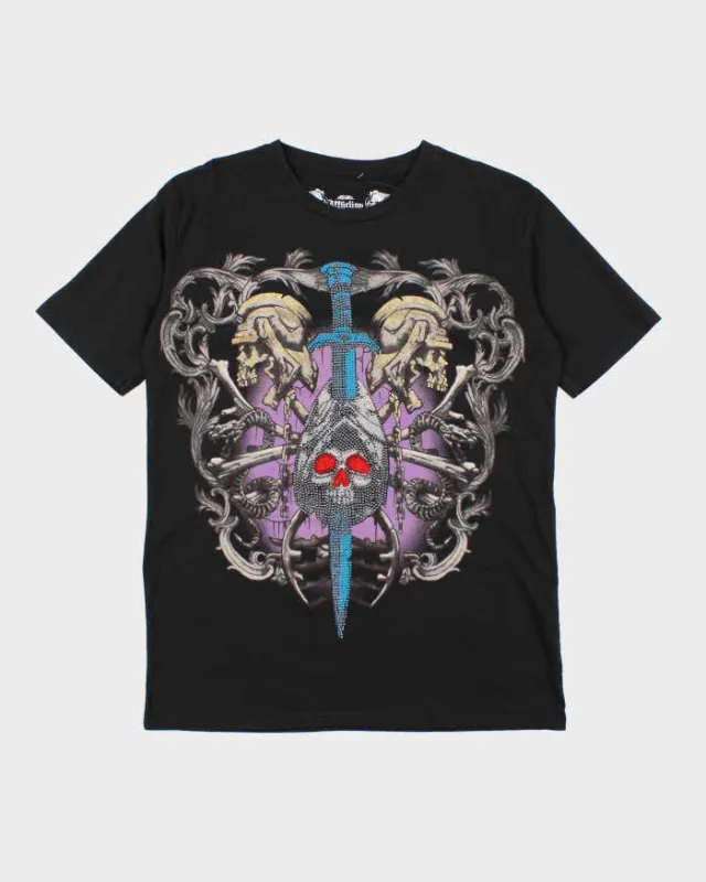 Vintage Y2K Affliction Sequined Gothic Graphic T-Shirt - XXL sold by Rokit
