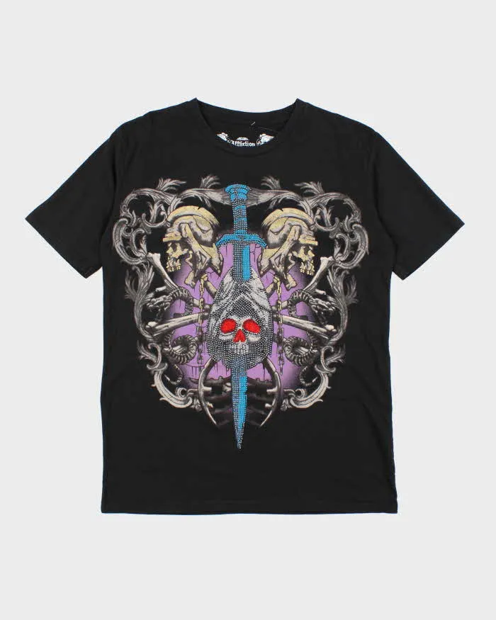 Vintage Y2K Affliction Sequined Gothic Graphic T-Shirt - XXL sold by Rokit