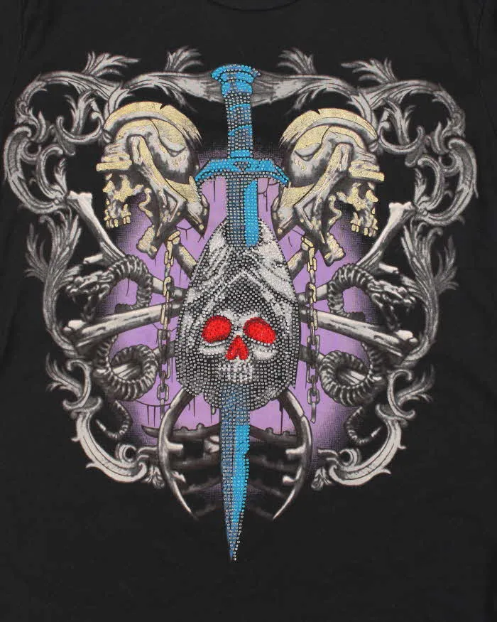 Vintage Y2K Affliction Sequined Gothic Graphic T-Shirt - XXL sold by Rokit product image thumbnail 3