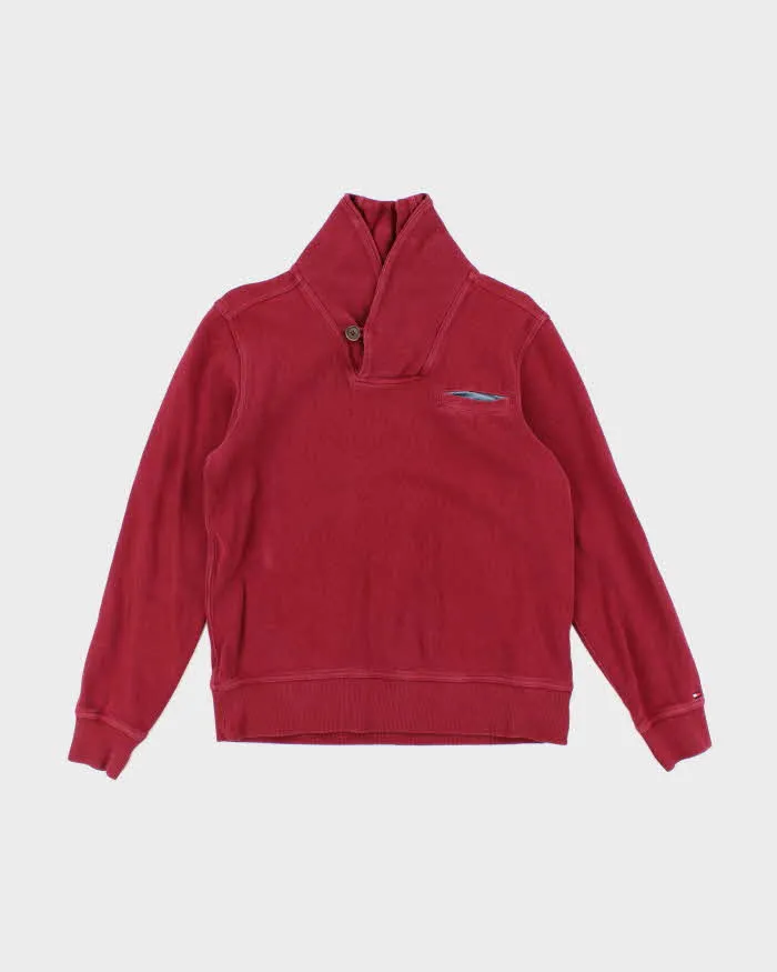 00s Tommy Hilfiger Red Shawl Neck Sweatshirt - S sold by Rokit