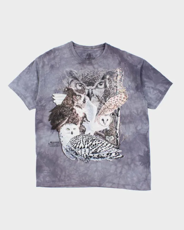 The Mountain Owls Print Grey Cotton T-Shirt - XL sold by Rokit