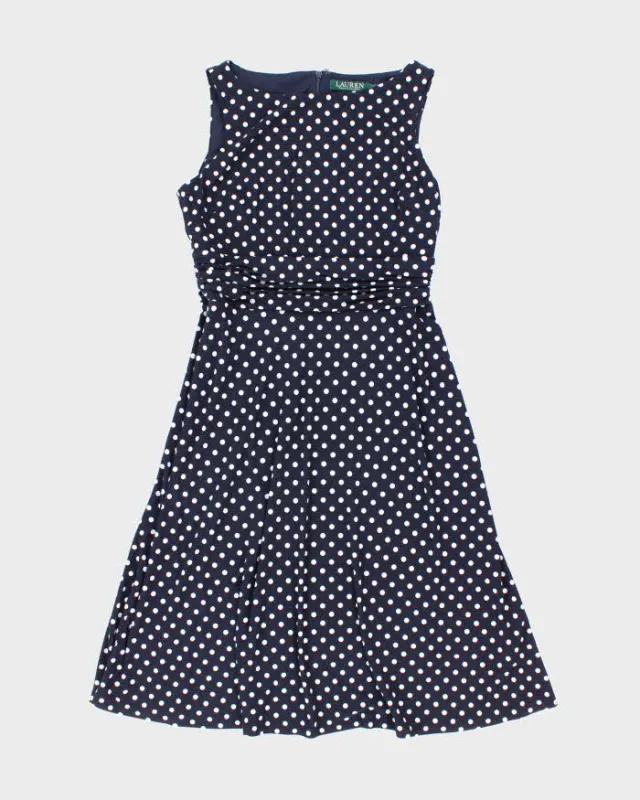 Ralph Lauren Stretchy Navy Blue Polka Dot Picnic Dress - M made by Ralph Lauren