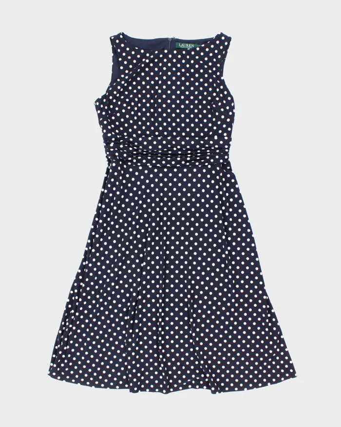Ralph Lauren Stretchy Navy Blue Polka Dot Picnic Dress - M sold by Rokit