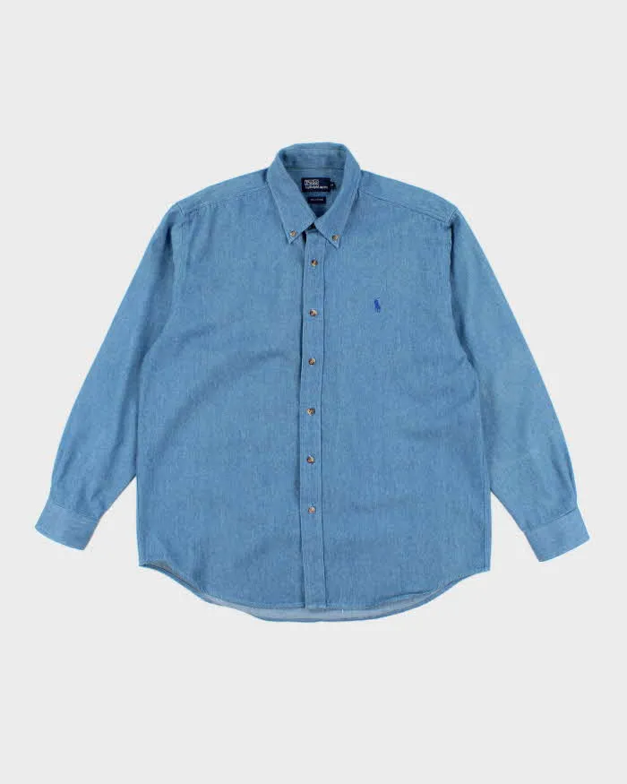 Vintage 2000's Ralph Lauren Medium Wash Long Sleeve Denim Shirt - L sold by Rokit