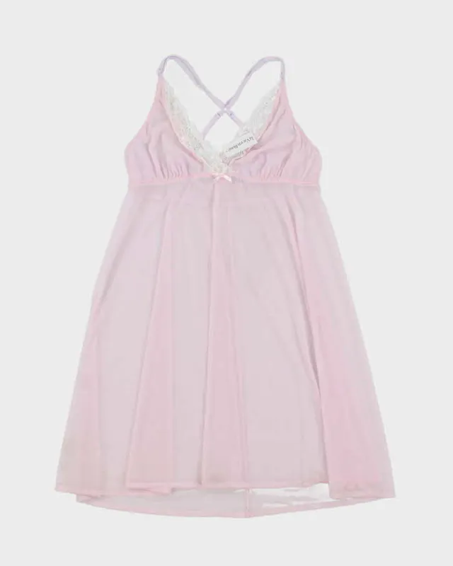 Y2k 00s La Vie En Rose Deadstock Pink Mesh Slip Dress - S sold by Rokit
