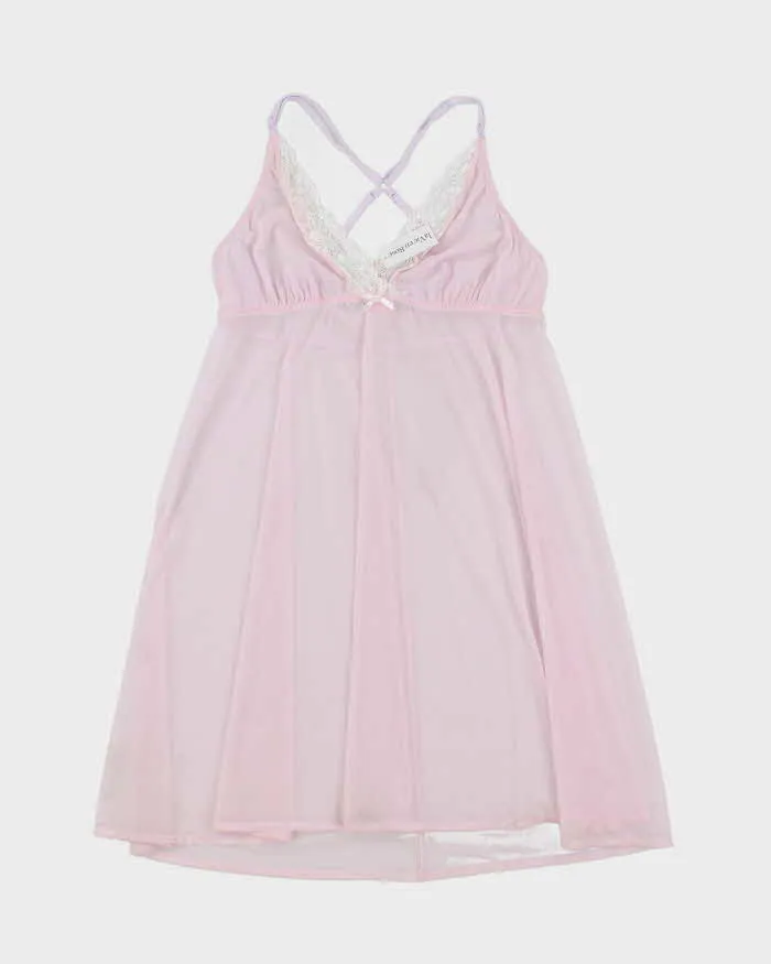 Y2k 00s La Vie En Rose Deadstock Pink Mesh Slip Dress - S sold by Rokit