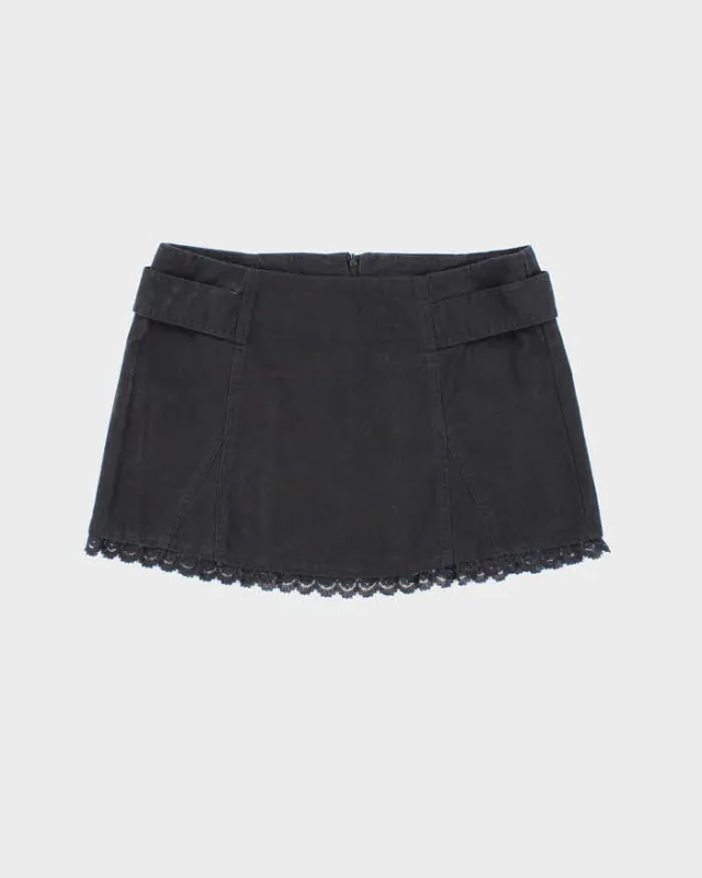 Vintage Y2K Wet Seal Black Laced Ultra Mini Skirt - S sold by Rokit