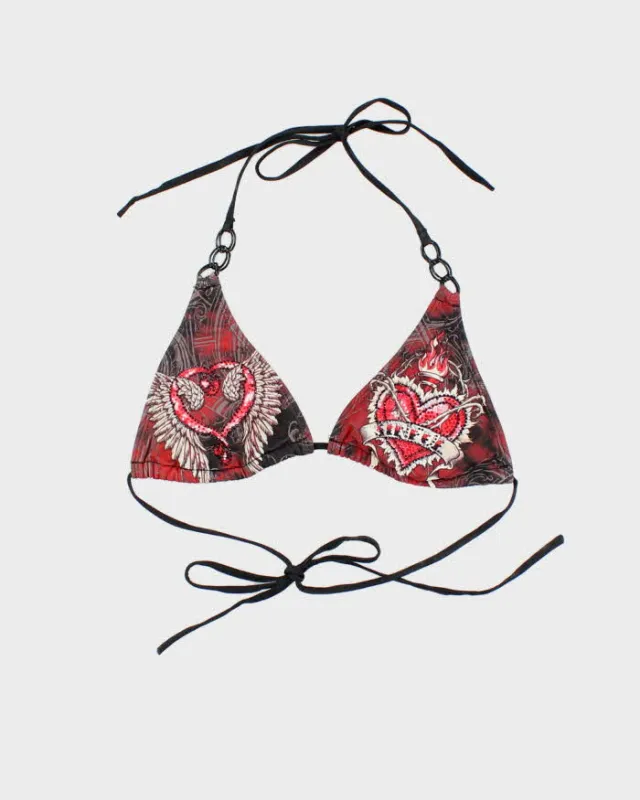 Y2k 00s Sinful Bedazzled Graphic Print Bikini Top - S sold by Rokit