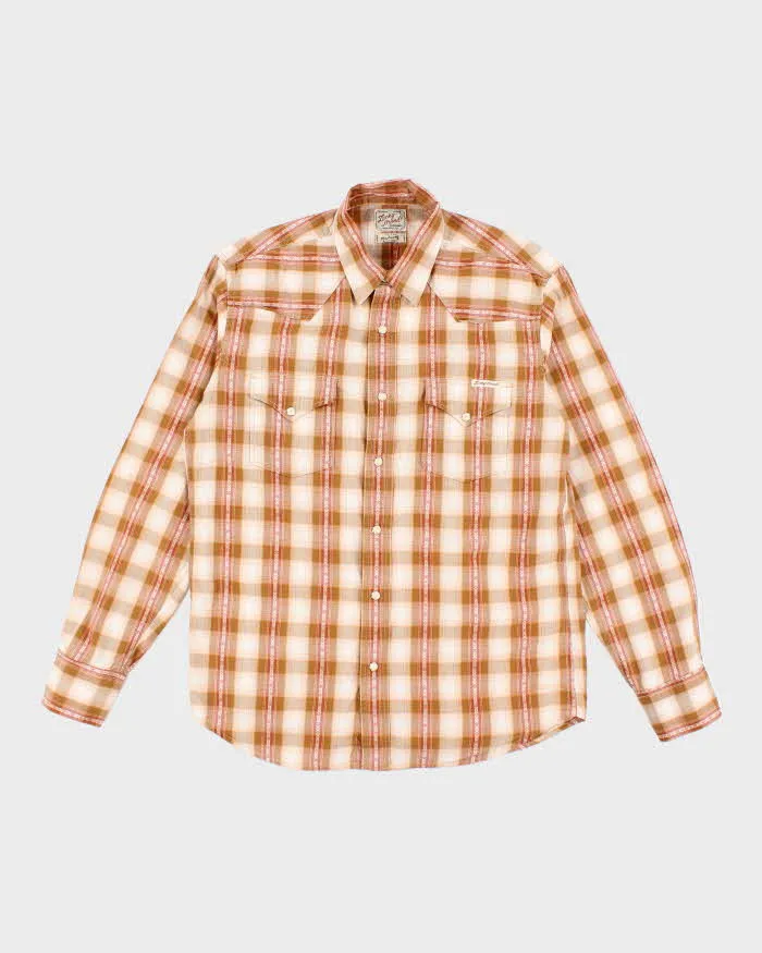 Vintage 90s Lucky Brand Orange Western Shirt - M sold by Rokit