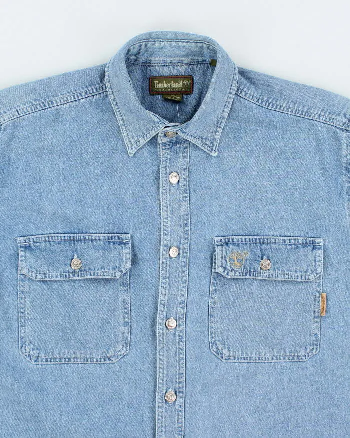 Vintage 90's Timberland Weather Gear Light Wash Denim Shirt - M sold by Rokit product image thumbnail 3