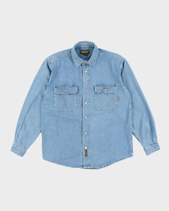Vintage 90's Timberland Weather Gear Light Wash Denim Shirt - M sold by Rokit